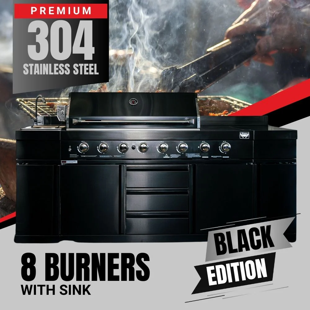 Bull BBQ Black Edition 8-Burner Outdoor Kitchen With Sink & Rotisserie – #304 Premium Stainless Steel - Image 2